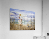 Girl Standing At The Ocean Watching Sailboat and Birds  Impression acrylique