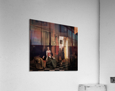 Mother lacing her bodice beside a cradle Acrylic Print