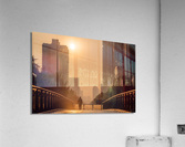 Man walking on a foot bridge against sunrise Acrylic Print