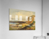 Landscape with boats near a distant city Acrylic Print