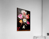 STILL LIFE WITH VARIEGATED TULIPS IN A CERAMIC VASE WITH A WASP DRAGONFLY BUTTERFLY & LIZARD Acrylic Print