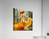 Golden Forest Goddess in Flowing Yellow Dress with Magical Light Orbs Acrylic Print