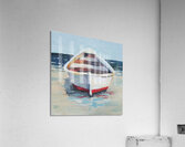 White and Red Rowboat on the Beach  Acrylic Print