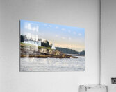 Setting Sun Breaking Through Clouds Over Tenants Harbor Light in Maine Acrylic Print