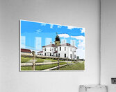 Wooden Fence Leads to Beavertail Lighthouse Museum and Tower in Rhode Island - Illus. Acrylic Print