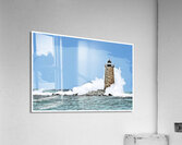 Great Wave Covers Stone Tower of Whaleback Light in Maine - Illus. Acrylic Print