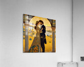 Romantic Fairytale Lovers Embrace at Sunset in Elegant Landscape with Castle Acrylic Print