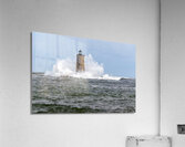 Giant Waves Around Stone Tower of Whaleback Light in Maine Impression acrylique
