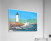 Portsmouth Light Guides Vessel From Rocky Shore in New Hampshire -Illus. Acrylic Print