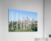 San Gimignano village Italy: green countryside blue sky hill  Acrylic Print