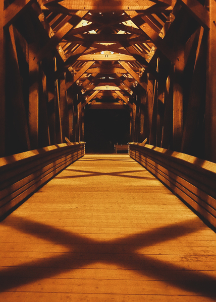 Kicking Horse Covered Timber Frame Pedestrian Bridge by Loopy Lupin Photography