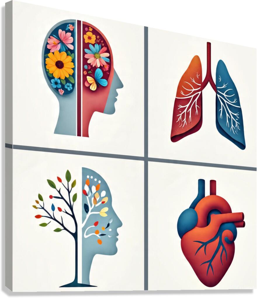 Medical Illustration of Brain and Heart – Clinic Wall Art Canvas Print