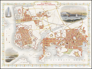 1854 Map of Plymouth England – Detailed Mid-19th Century British Map Highlighting Streets Naval Yards and Coastal Fortifications in the Historic Port City on England’s Southwestern Coast