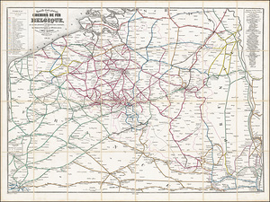 1880 Railroad Map of Belgium – Late 19th Century Belgian Map Detailing Rail Lines Major Cities Industrial Regions Canals Roads Borders and Transportation Networks During Belgium’s Industrial Expansion