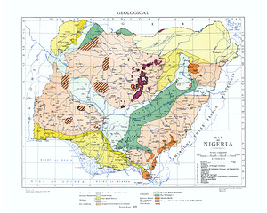Geological Map of Nigeria Highlighting Mineral Deposits Fault Lines and Stratigraphic Formations—Created for Academic Research and Resource Exploration in West Africa
