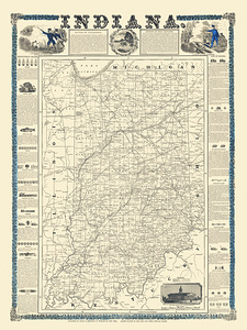 1853 Map of Indiana – Mid-19th Century County Divisions Transportation Routes and Settlements in the Antebellum Midwest