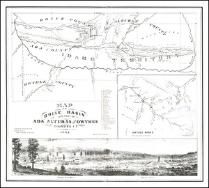 1865 Map of Boise & Owyhee Mining Districts Idaho – Gold Rush Map Showing Idaho City Buena Vista Bar Mining Claims & Boomtowns