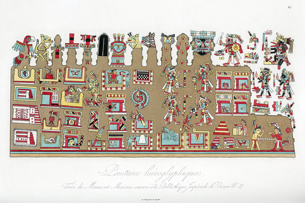 Chart of Aztec Hieroglyphics – Detailed Historical Chart Illustrating Aztec Symbols Glyphs Calendar Systems Deities Place Names Rituals and Cultural Practices of Pre-Columbian Mesoamerica by History In Your Home