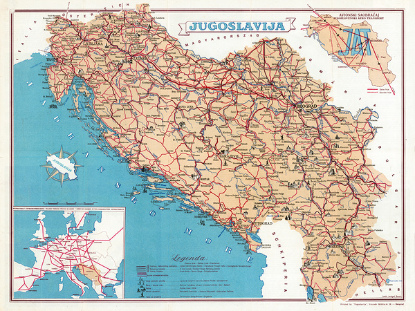 1953 Map of Yugoslavia – Mid-20th-Century Map Depicting Political Boundaries Cities Rivers Roads and Infrastructure Reflecting Post-World War II Geography Urban Development and Cartographic Knowledge of the Balkan Region by History In Your Home