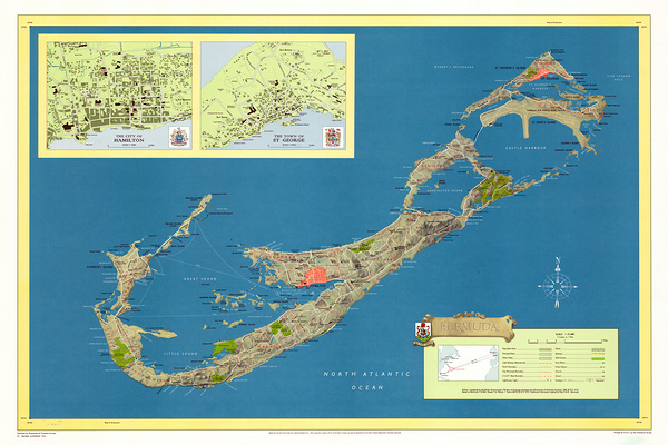 1970 Map of Bermuda – Detailed Mid-20th Century Tourist and Geographic Map of the British Overseas Territory Highlighting Roads Parishes Beaches and Maritime Navigation Routes by History In Your Home