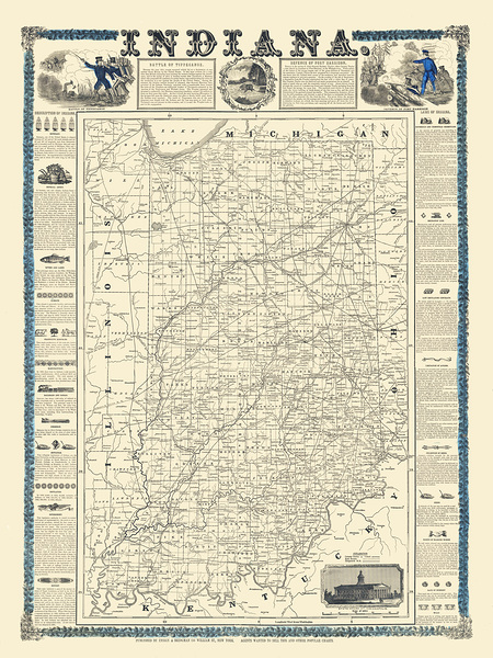 1853 Map of Indiana – Mid-19th Century County Divisions Transportation Routes and Settlements in the Antebellum Midwest by History In Your Home