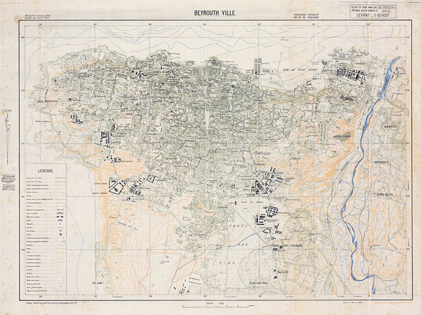 1945 Free French Forces Map of Beirut – Military and Urban Map Produced During French Administration Showing Roads Infrastructure and Strategic Interests in Lebanon at the End of WWII by History In Your Home