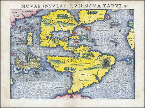 1540 Sebastian Munster Map of America – Renaissance Map Depicting North and South America Coastal Regions Rivers and Early European Knowledge of the New World Reflecting Cartography During the Age of Discovery Print