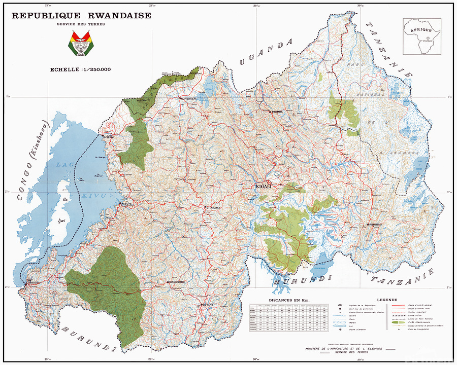 1969 Map of Rwanda – Post-Independence Map Depicting Provinces Roads ...