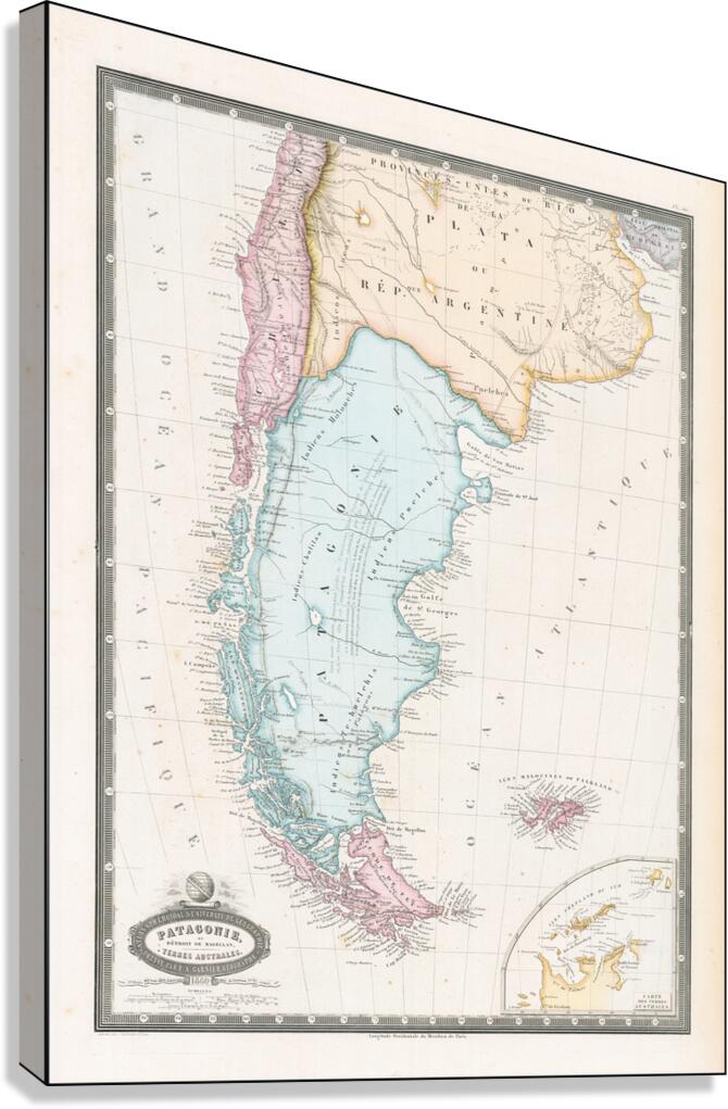 1860 Map of Patagonia Showing Natural Features Settlements and Coastal Geography of Southern Argentina and Chile in the Mid-19th Century Canvas Print