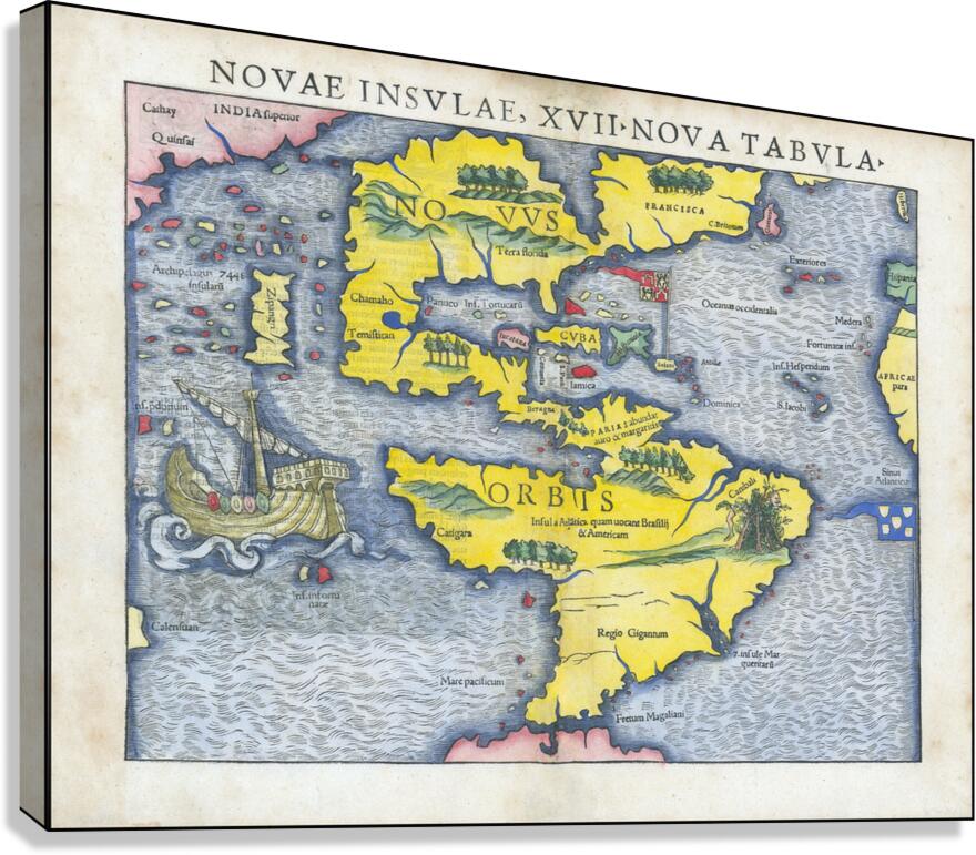 1540 Sebastian Munster Map of America – Renaissance Map Depicting North and South America Coastal Regions Rivers and Early European Knowledge of the New World Reflecting Cartography During the Age of Discovery Canvas Print