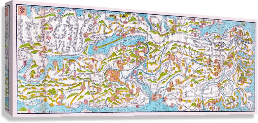 Pictorial Map of the Route of the Saigoku Kannon Buddhist Temple Pilgrimage – Detailed Illustrated Map Depicting Temples Sacred Sites Roads and Pilgrimage Pathways Across Japan Reflecting Religious and Cultural Geography Canvas Print