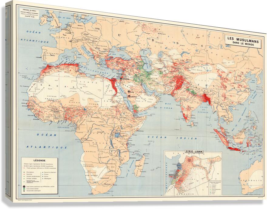 Statistical Map of Muslim Population in Asia and Africa – Geographic and Demographic Map Depicting Regional Distribution Cultural Centers and Population Density Reflecting Religious and Ethnographic Studies of the Islamic World Canvas Print