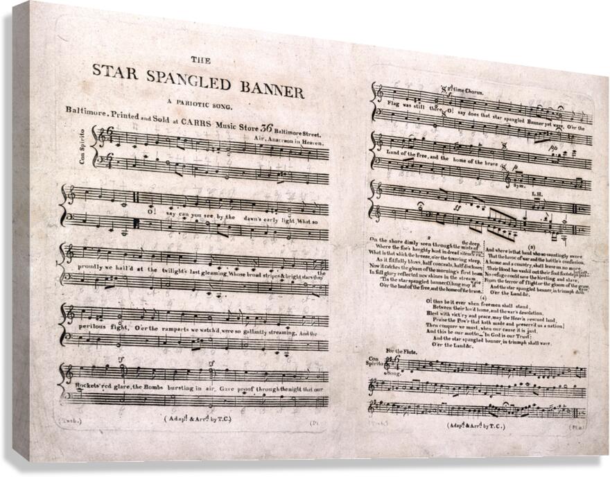 1814 Earliest Published Sheet Music for The Star-Spangled Banner by Francis Scott Key – Original Patriotic Publication Reflecting the War of 1812 Early American Music History and the Origins of the National Anthem Canvas Print
