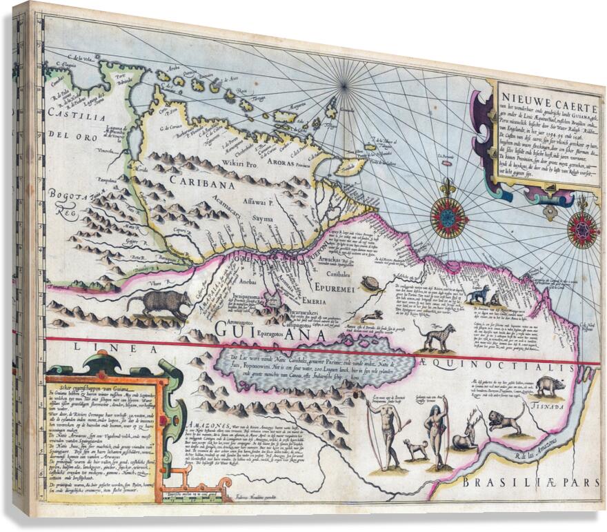 1599 Sir Walter Raleigh Map Of Guiana Renaissance Era Plan Showing El Book 2553451 