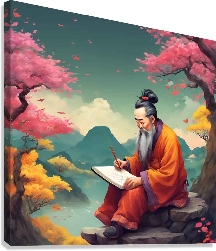 0 A Chinese philosopher sits and writes his color Canvas Print