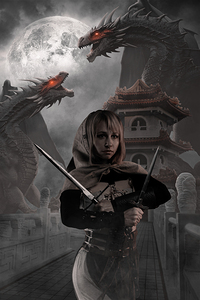 Two dragons in the moonlight atmosphere