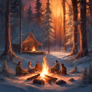 Immerse yourself in the captivating beauty of a cozy campfire in the forest