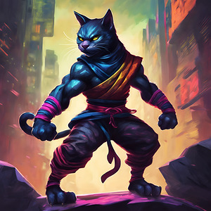 0 Muscular teenage ninja cat in an imposing posit