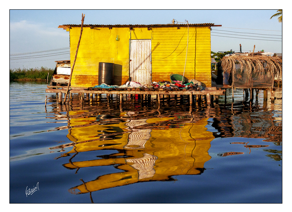 Traditional stilt house built over the water Zulia Venezuela Print