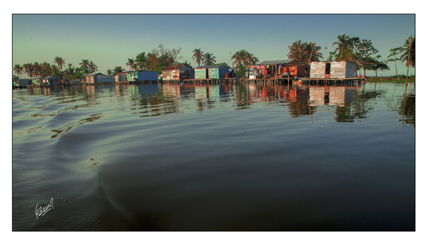 Traditional stilt house built over the water Zulia Venezuela Print
