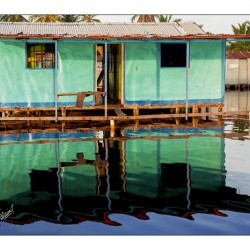 Traditional stilt house built over the water Zulia Venezuela