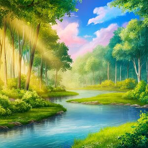 a serene and peaceful landscape wallpaper featuri