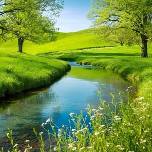 a serene and picturesque nature scene featuring a