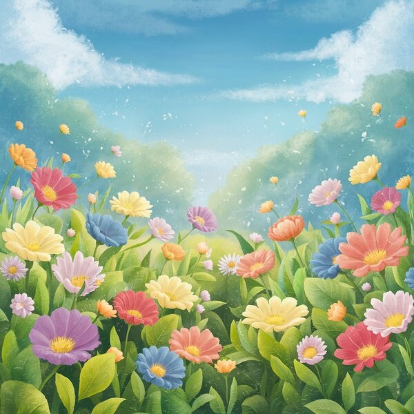 a serene and peaceful scene of a lush garden fill Print