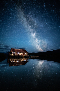 Milky way above Maligne Lake 