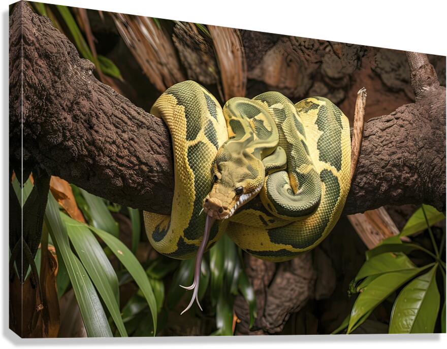Green tree python close up on tree branch Canvas Print