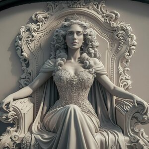 The queen of beauty seated on her throne with all the glory