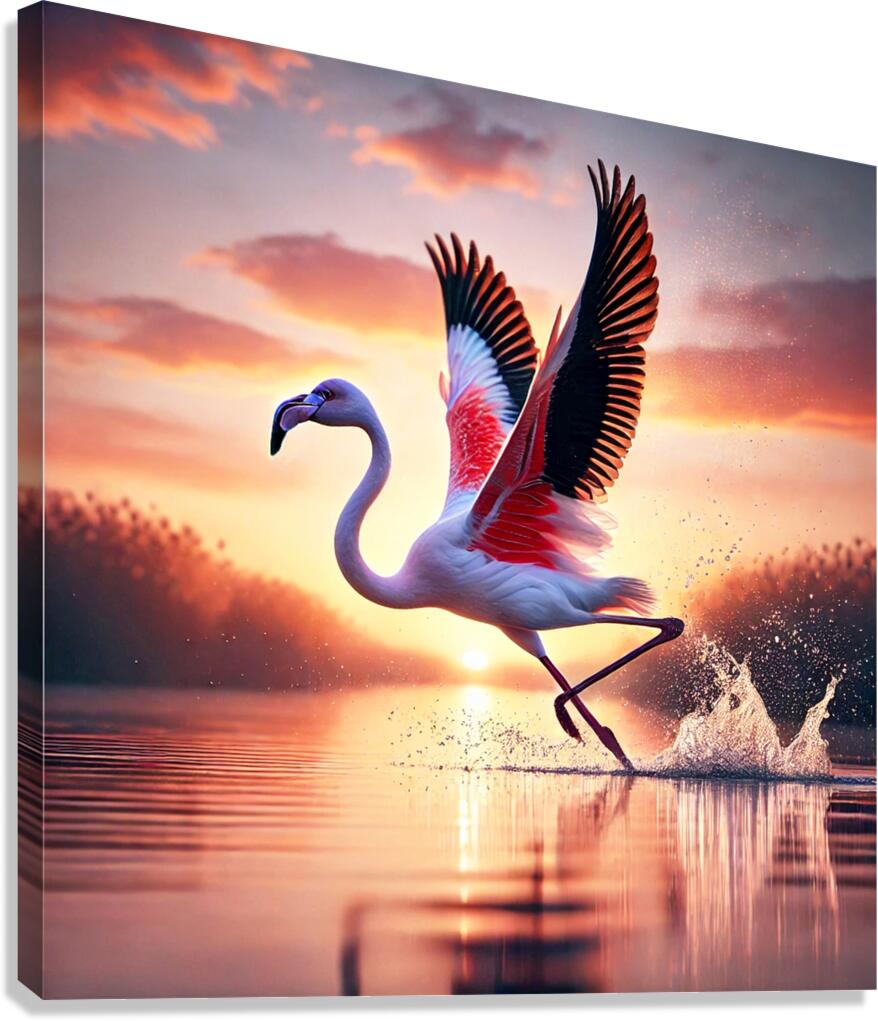 Flamant prenant son envol Canvas Print