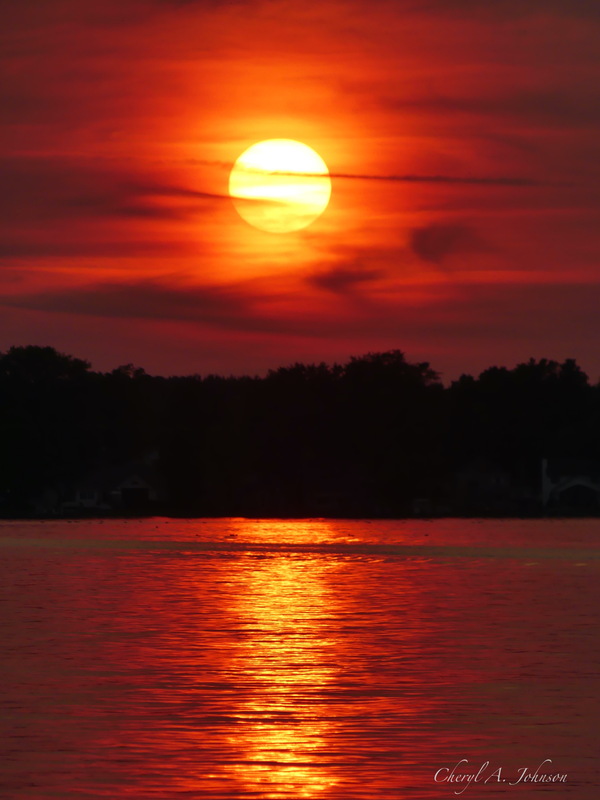 Sunset ~ Gun Lake vertical by Cheryl A Johnson