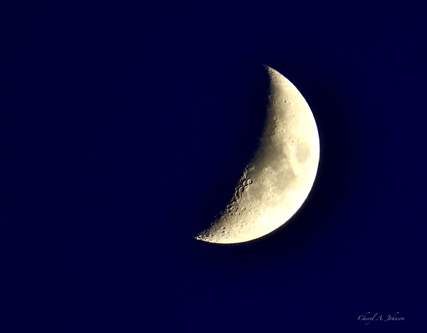 Waxing Crescent Moon with Inky Blue Sky by Cheryl A Johnson